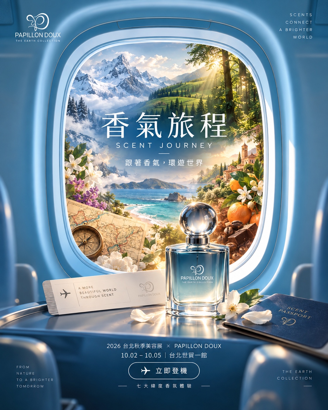 PAPILLON DOUX 香氣旅程宣傳海報,展期為 2026 年 10 月 2 日至 5 日,台北世貿一館